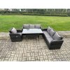 Fimous 7 Seater Lounge Rattan Sofa Set Outdoor Garden Furniture Oblong Rectangular Dining Table With Adjustable Chair Dark Grey Mixed