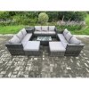 Fimous Outdoor Lounge Sofa Set Wicker PE Rattan Garden Furniture Set with Oblong Coffee Table Side Table 2 Big Footstool 11Seater Dark Grey Mixed