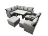 Fimous 11 Seat Rattan High Back Corner Sofa Set Patio Dining Table Set with 3 Stools Dark Grey Mixed