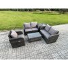 Fimous High Back Rattan Garden Furniture Set with Loveseat Sofa Rectangular Coffee Table Side Table Indoor Outdoor Patio Lounge Sofa Set Dark Grey Mixed