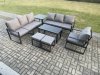 Fimous Aluminium 9 Seater Garden Furniture Outdoor Patio Sofa Set with Rectangular Coffee Table Armchair 2 Small Footstool Side Table Dark Grey