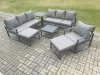 Fimous Aluminium Outdoor Lounge Sofa Set Garden Furniture Sets with Square Coffee Table Chair 2 Big Footstools Side Table Dark Grey