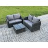 Fimous Rattan Sofa Set Outdoor Garden Furniture Set with Square Coffee Table Loveseat Sofa Dark Grey Mixed