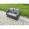 Fimous High Back Rattan Garden Furniture Set with Loveseat Sofa Rectangular Coffee Table 3 Footstools Indoor Outdoor Patio Lounge Sofa Set Dark Grey Mixed