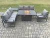 Fimous Aluminium Outdoor Lounge Sofa Garden Furniture Sets Gas Fire Pit Dining Table Set with Side Table Dark Grey
