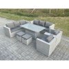 Fimous Rattan Garden Funiture Set Adjustable Rising Lifting Table Sofa Dining Set Lounge Sofa 2 Arm Chair Stool