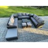 Fimous 12 Seater Rattan Outdoor Furniture Set Patio Garden Sofa Set with Square Coffee Table 3 Seater Sofa 3 Footstools 2 Side Tables Dark Grey Mixed