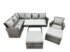 Fimous 9 Seat Rattan High Back Corner Sofa Set Patio Dining Table Set with Big Stool Dark Grey Mixed