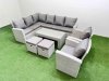 Fimous Rattan Garden Furniture Set Outdoor 10 Seater Corner Sofa Sets with Oblong Coffee Table Chair 2 Small Footstool Light Grey Mixed