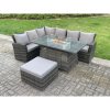 Fimous 7 Seater?Outdoor High Back Rattan Gas Fire Pit Corner Sofa Dining Set Garden Furniture Heater Dining Table Dark Grey Mixed Left Side