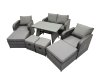 Fimous 8 Seater Garden Outdoor Rattan Furniture Set Rattan Sofa Oblong Dining Table with 2 Big Stools Dark Grey