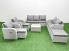 Fimous PE Rattan Garden Furniture Set Adjustable Chair Sofa Double Love Seat 2 Seater Sofa Lounge Set Square Coffee Table 3 Stools Light Grey