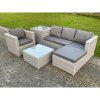 Fimous Light Grey Lounge Outdoor PE Rattan Garden Furniture Set Wicker Sofa Set Square Coffee Table Armchair Side Tea Table