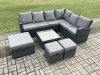 Fimous Rattan Garden Furniture Set Outdoor Lounge Corner Sofa Set With Square Coffee Table 3 Footstools 9 Seater Dark Grey Mixed