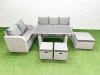 Fimous Garden Furniture Set PE Ratten Garden Sofa Set with Rectangular Dining Table 3 Stool Light Grey