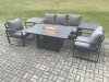 Fimous Aluminium Outdoor Garden Furniture Set Gas Fire Pit Dining Table Set Gas Heater Burner with 2 Arm Chair 2 Side Tables Dark Grey 5 Seater