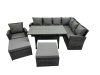 Fimous Rattan Garden Furniture Set Outdoor 9 Seater Patio Dining Corner Sofa Sets with Dining Table Chair Dark Grey Mixed