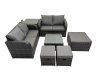 Fimous Rattan Garden Outdoor Furniture Set Love Sofa Square Coffee Table Set with Side Table 3 Stools Dark Grey Mixed