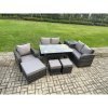 Fimous 8 Seater Lounge Rattan Sofa Set Outdoor Garden Furniture Oblong Rectangular Dining Table With Chairs 3 Footstools Side Table Dark Grey Mixed