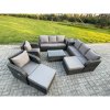 Fimous 10 Seater Rattan Outdoor Garden Furniture Sofa Set Patio Table & Chairs Set with 3 Seater Sofa Reclining Chair 2 Big Footstool 3 Seater Sofa Side Table Dark Grey Mixed