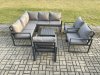 Fimous 8 Seater Outdoor Aluminium Garden Furniture Set Corner Lounge Sofa Set with Square Coffee Table Chair Dark Grey