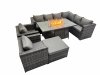 Fimous Garden Rattan Furniture Set 9 Seater Outdoor Corner Sofa 2 Chair Gas Firepit Dining Table Set with Big Stool Dark Grey