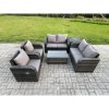 Fimous Rattan Garden Furniture Set 6 Seater Patio Outdoor Lounge Sofa Set with 2 Reclining Chairs Rectangular Coffee Table Side Table Dark Grey Mixed