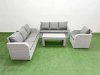 Fimous 7 Seater Poly Rattan Outdoor Garden Furniture Oblong Coffee Table Sofa Set Patio 3 Seater Sofa Reclining Chair 3 Seater Sofa Side Table Light Grey