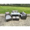 Fimous 8 Seater Lounge Rattan Sofa Set Outdoor Garden Furniture Oblong Rectangular Dining Table With Chairs 3 Footstools Dark Grey Mixed