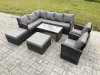 Fimous Rattan Garden Furniture Sets High Back Corner Sofa Oblong Coffee Table Set with 2 Big Footstool 2 Armchairs Dark Grey Mixed