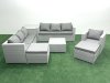 Fimous Wicker PE Rattan Sofa Garden Furniture Set with Armchair Square Coffee Table 2 Big Footstools Side Table Light Grey Mixed