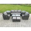 Fimous 7 Seater Rattan Garden Furniture Set with Rectangular Coffee Table 2 Side Tables 2 Small Footstools Patio Outdoor Lounge Sofa Set