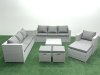 Fimous Wicker PE Rattan Sofa Garden Furniture Set with Armchair Square Coffee Table 3 Footstools Light Grey Mixed