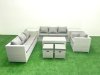 Fimous Wicker PE Rattan Sofa Garden Furniture Set with Oblong Coffee Table Armchair 2 Small Footstools 2 Side Tables Light Grey Mixed