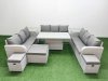 Fimous PE Rattan Lounge Sofa Set 12 Seater Outdoor Garden Furniture Set with Adjustable Lifting Dining or Coffee Table 3 Seater Sofa 3 Stools 2 Side Table Light Grey