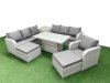 Fimous 9 Seater Poly Rattan Outdoor Garden Furniture Adjustable Lifting Dining or Coffee Table Sofa Set Patio 3 Seater Sofa Reclining Chair 3 Seater Sofa 2 Big Footstools Side Table Light Grey