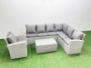 Fimous Garden Outdoor PE Rattan Furniture Set 7 Seater Rattan Garden Sofa Set with Big Footstool Light Grey Mixed