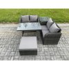Fimous Outdoor Garden Furniture Sets 5 Pieces Wicker Rattan Furniture Sofa Sets with Rectangular Dining Table Love Sofa Big Footstool Side Table