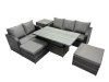 Fimous Rattan Garden Furniture Dining Set 7-seater Patio Height Adjustable Rising Lifting Table Sofa Set with Side Table Dark Grey Mixed