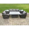 Fimous Outdoor Rattan Furniture Garden Dining Sets Height Adjustable Rising lifting Table Sofa Set With Chairs Side Tables