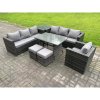 Fimous 9 Seater Rattan Outdoor Furniture Sofa Garden Dining Set with Dining Table Armchair Side Table 2 Small Footstools Dark Grey Mixed