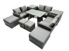 Fimous 10 Seater Wicker PE Rattan Furniture Outdoor Dining Table Double Seat Sofa 4 Stools 2 Side Table Set Dark Grey Mixed