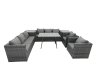 Fimous Rattan Dining Table Sofa Set with Armchair 2 Side Tables Outdoor 8 Seat Garden Furniture Set Dark Grey Mixed
