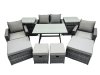 Fimous 8 Seater Wicker PE Rattan Furniture Outdoor Dining Table Double Seat Sofa 2 Side Tables 4 Stools Set Dark Grey Mixed