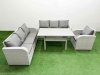 Fimous 7 Seater Poly Rattan Outdoor Garden Furniture Rectangular Dining Table Sofa Set Patio 3 Seater Sofa Reclining Chair 3 Seater Sofa Light Grey