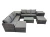 Fimous Outdoor 3 Seater Sofa Coffee Table Set Garden Rattan Furniture Set 8 Seater with 2 Big Stool 2 Side Tables Dark Grey