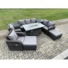 Fimous PE Wicker Outdoor Rattan Garden Furniture Set Propane Gas Fire Pit Table and Sofa Chair set with 2 Side Tables 2 Big Footstool