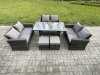 Fimous Wicker PE Rattan Garden Furniture Sets Outdoor Lounge Sofa Set with Oblong Dining Table Double Seat Sofa 2 Small Footstools Dark Grey Mixed