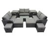 Fimous Outdoor Love Sofa Coffee Table Set Garden Rattan Furniture Set 10 Seater with 4 Stools 2 Side Tables Dark Grey