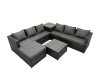 Fimous 7 Seater Garden Outdoor Rattan Furniture Set Patio Corner Sofa Coffee Table with Big Stool Dark Grey